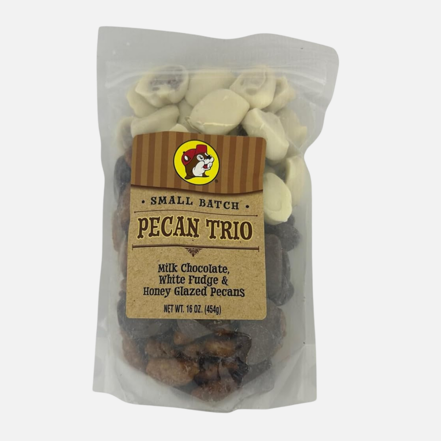 Buc-ee's Pecan Trio (Milk Chocolate/White Fudge/Honey Glaze Pecans)
