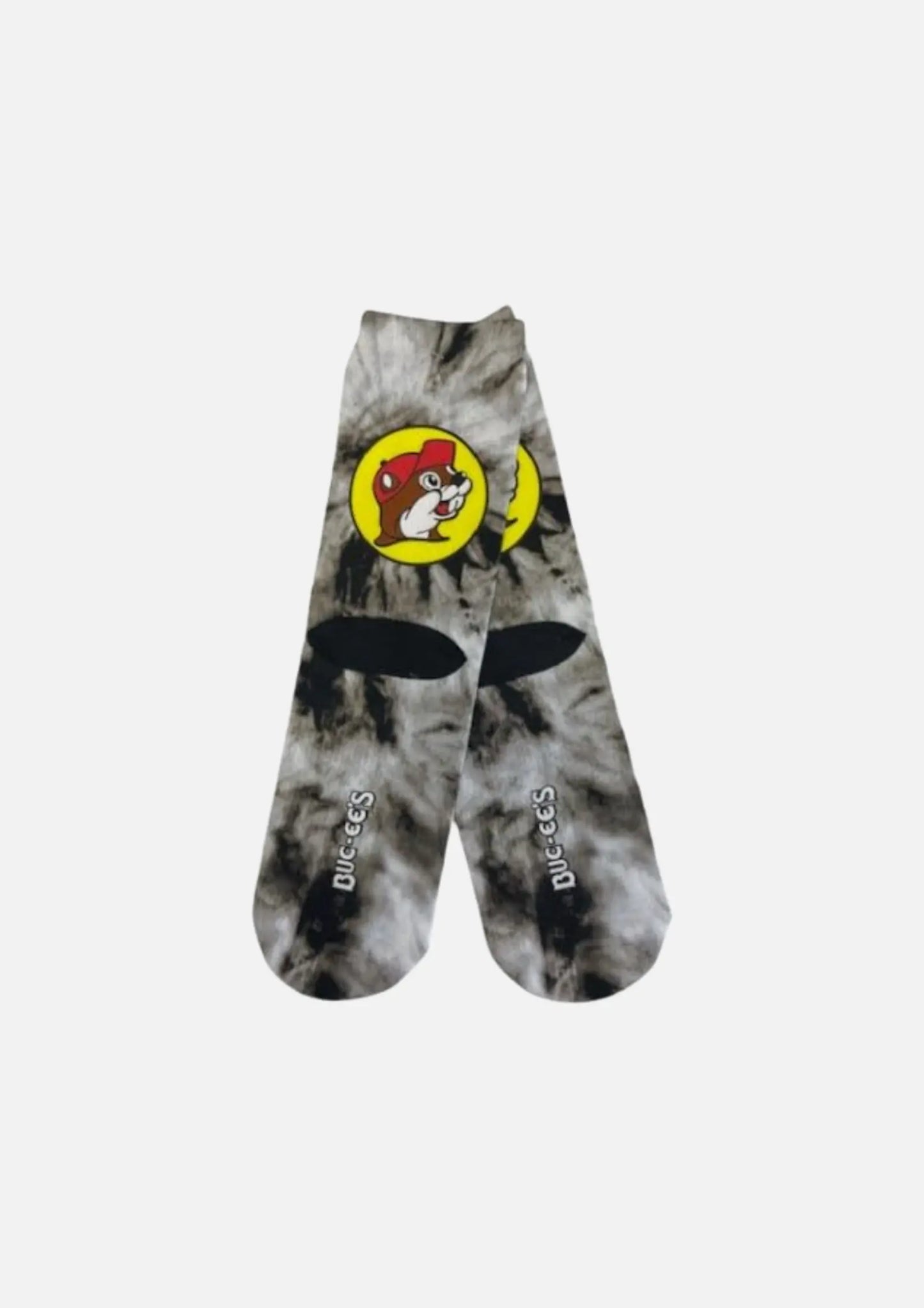 Buc-ee's Pair of Black Tie Dye Crew Socks with grippers