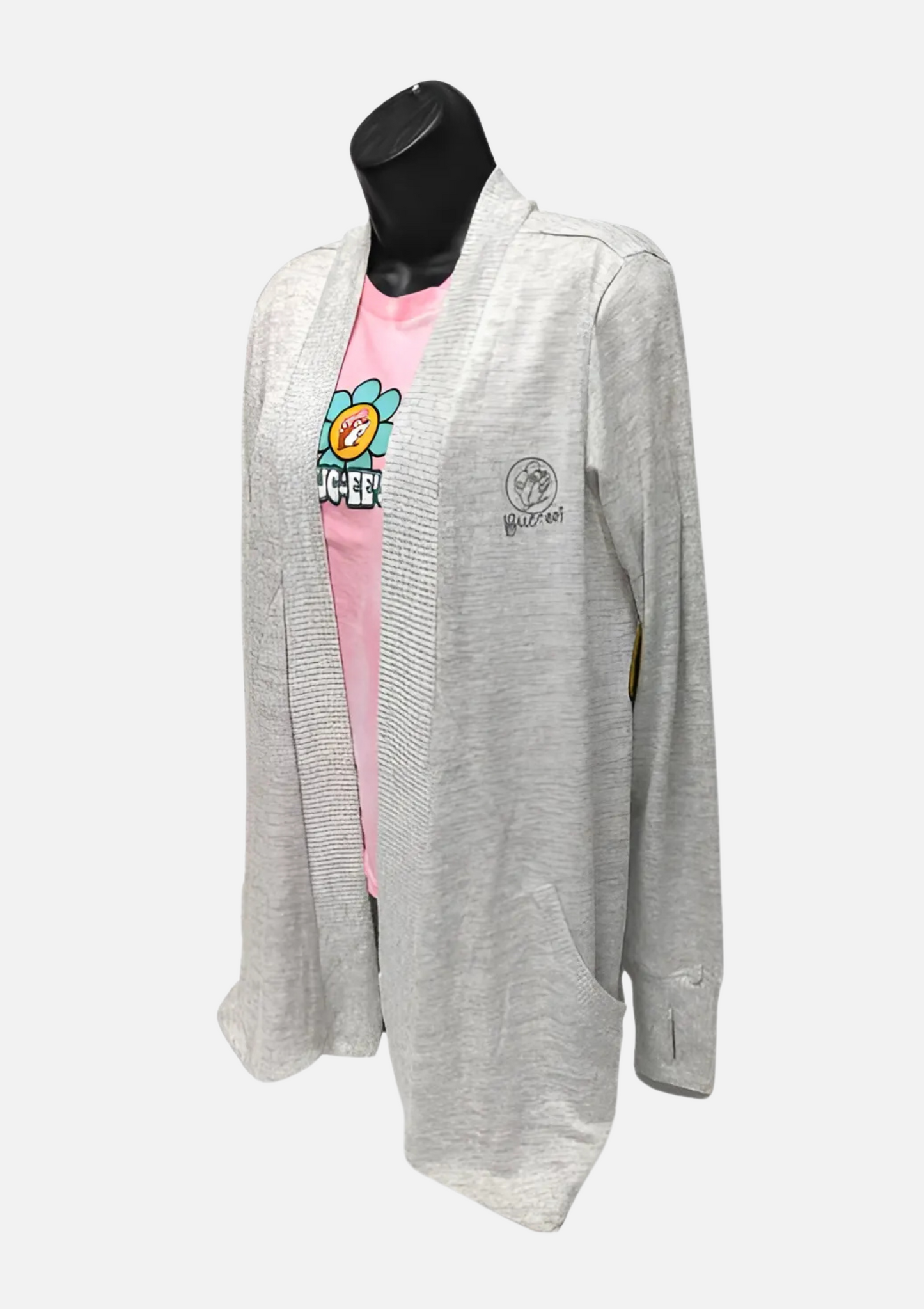 Buc-ee's Gray Cardigan, beaver logo