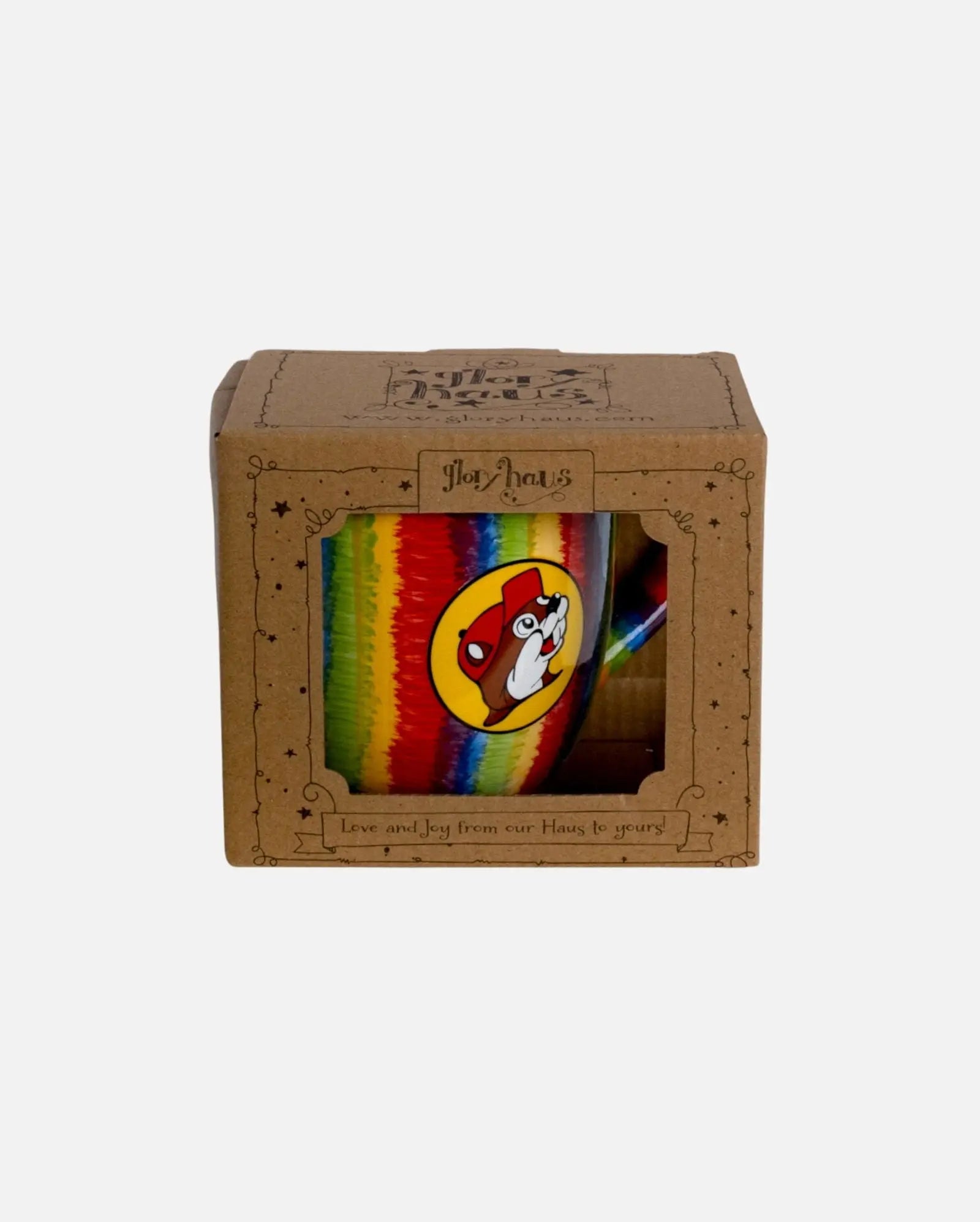 Buc-ee's Peace Love Novelty Ceramic Coffee Mug within box