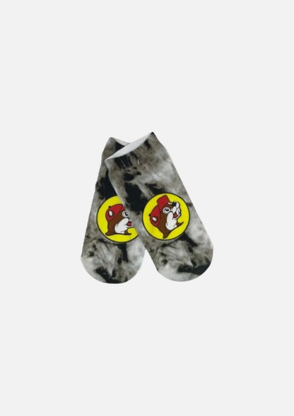 Buc-ee's Pair of Black Tie Dye No-show Socks, beaver logo