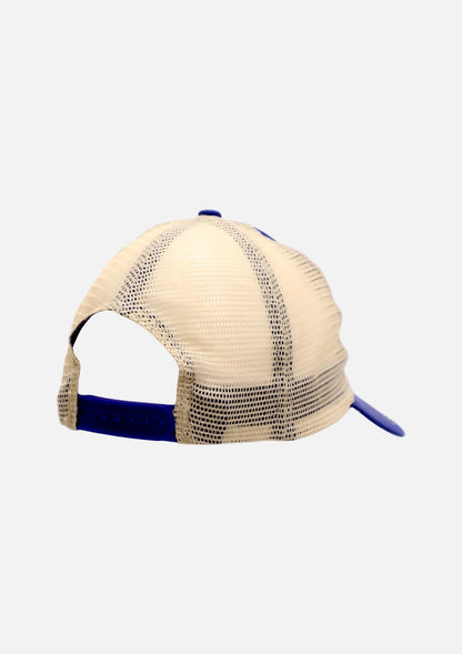Buc-ee's Blue/Gold Trucker Hat, mesh back adjustable strap