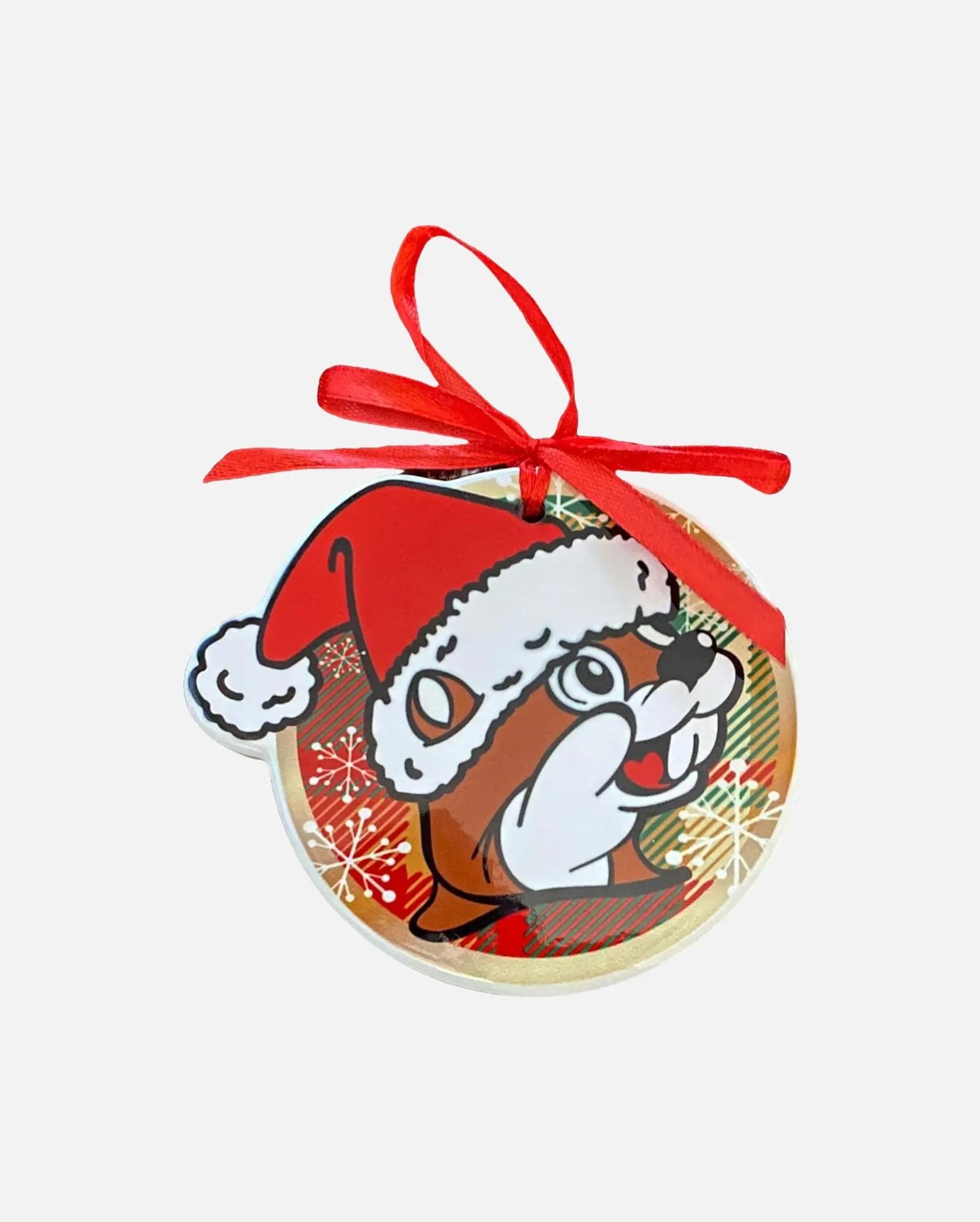 Buc-ee's Christmas Flat Ceramic Ornament, beaver wearing Santa hat design 4"