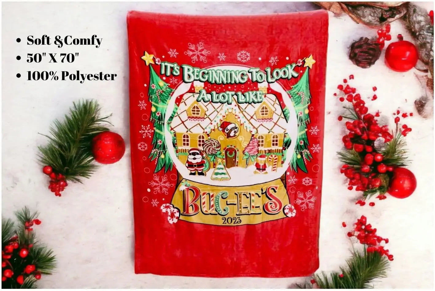 Buc-ee's Christmas Blanket details