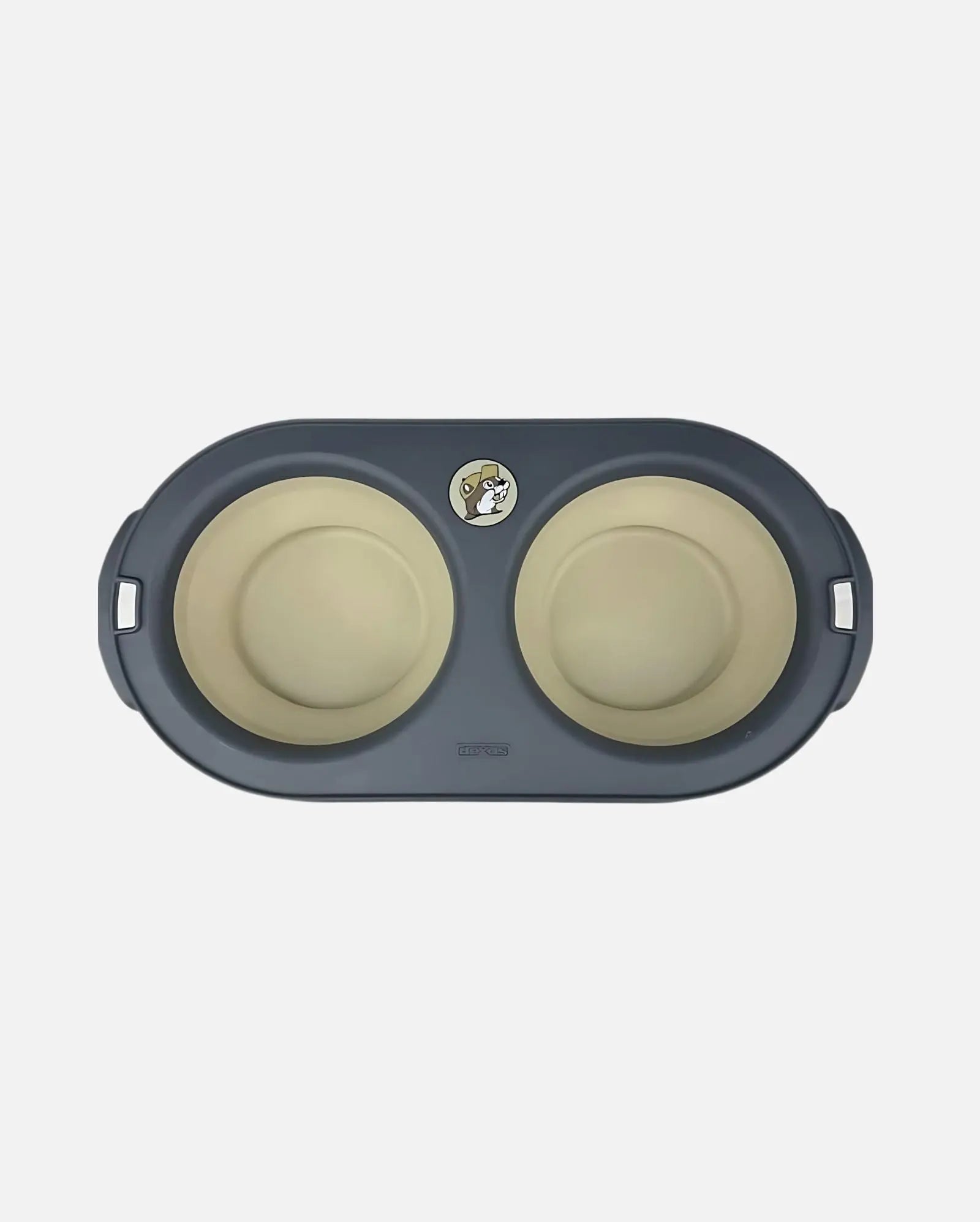 Buc-ee's Beige and Black Collapsible Pet Bowl Double Food & Water Bowl top view