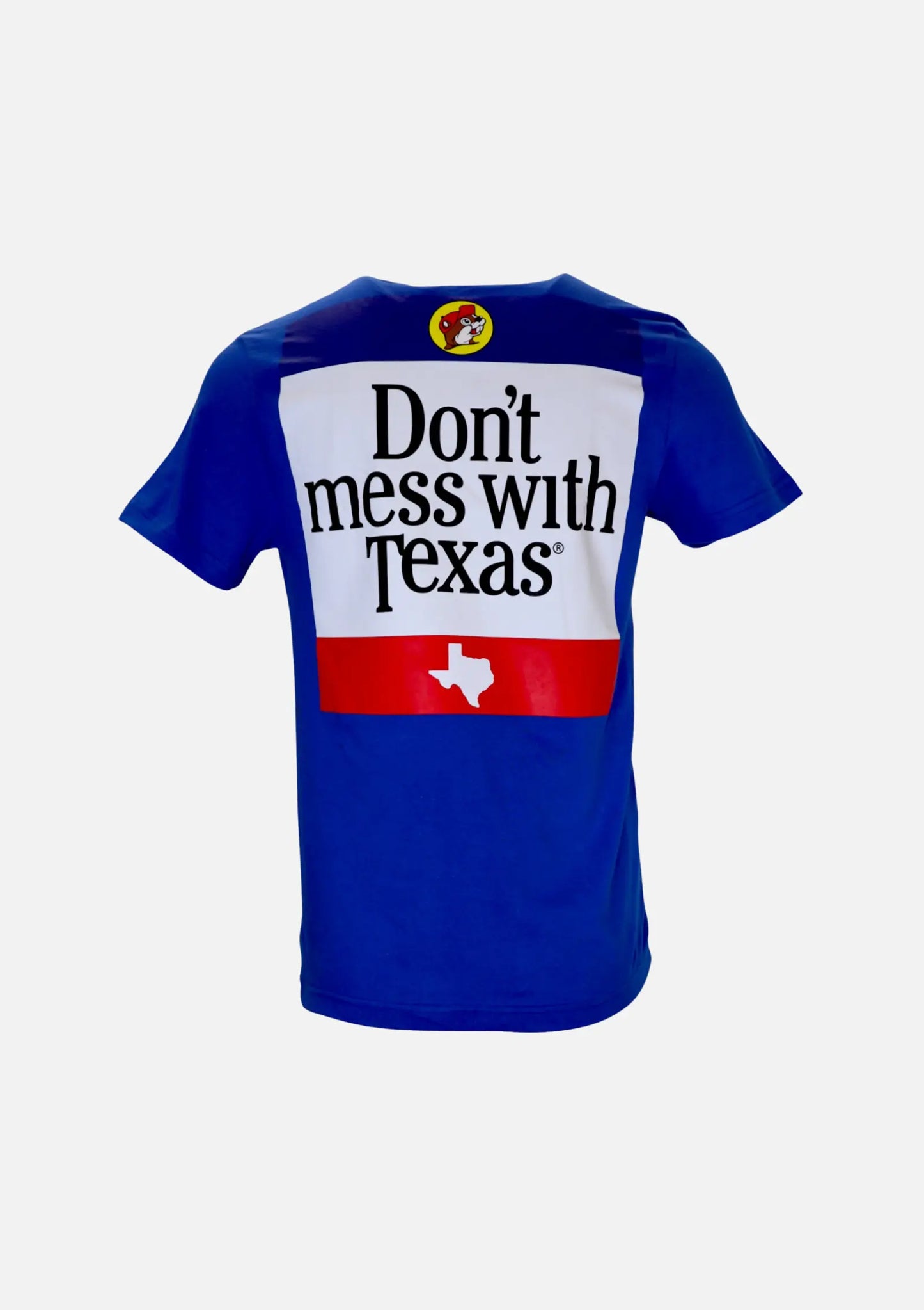 Buc-ee's Royal Blue "Don't mess with Texas" text on Texas flag, beaver logo