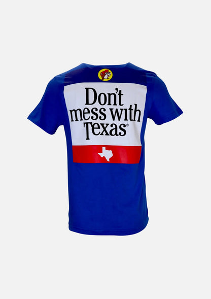 Buc-ee's Royal Blue "Don't mess with Texas" text on Texas flag, beaver logo