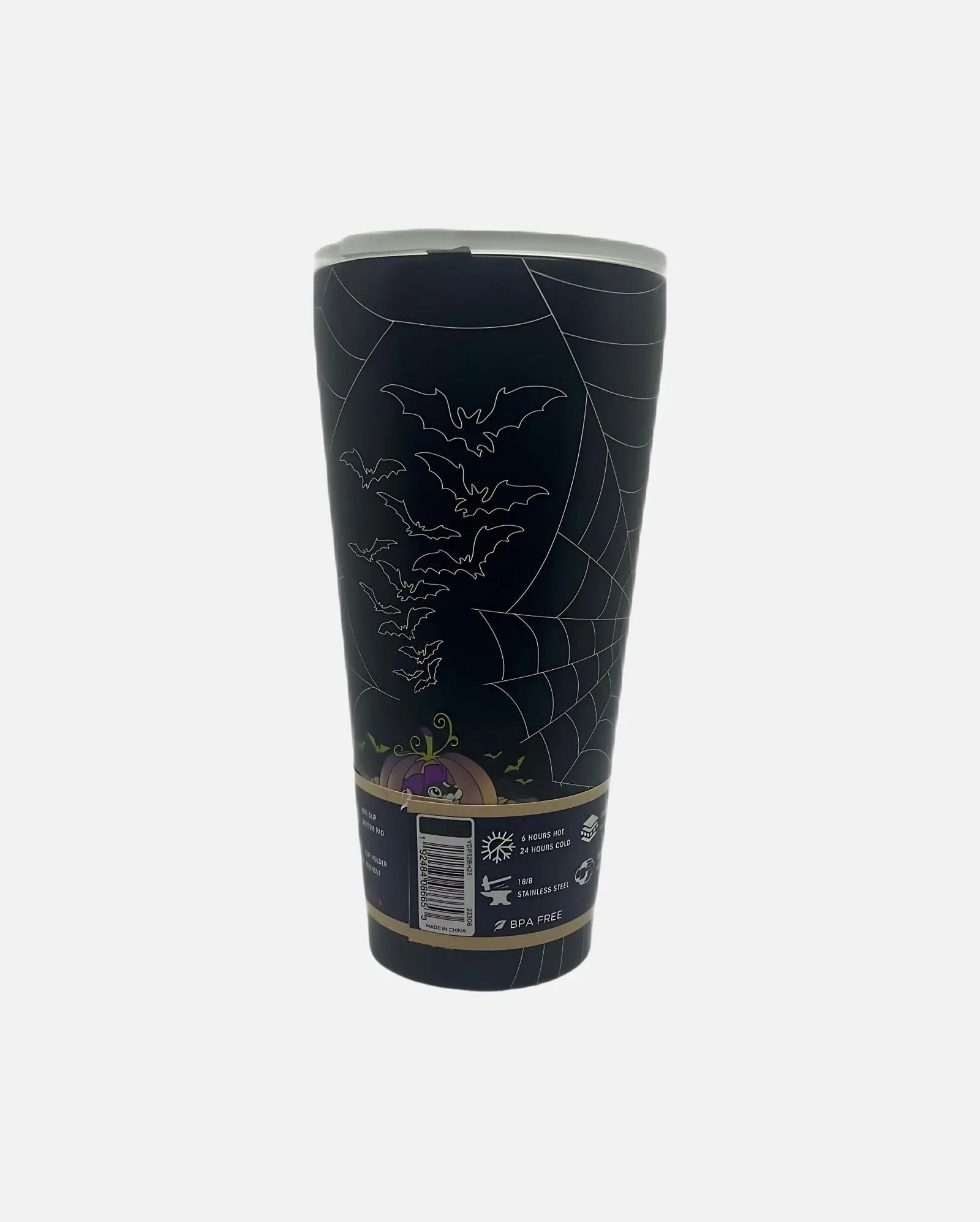 Buc-ee's Glow In The Dark Yukon Outfitters Halloween Tumbler, bats and webs design