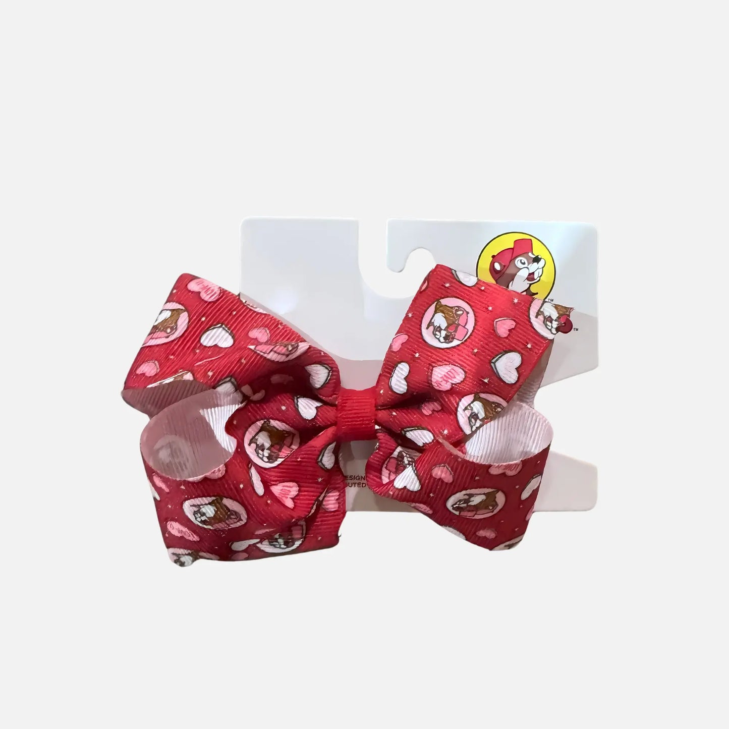 Buc-ee's Valentine's Day Hair Accessories Bow, beaver logo and hearts design