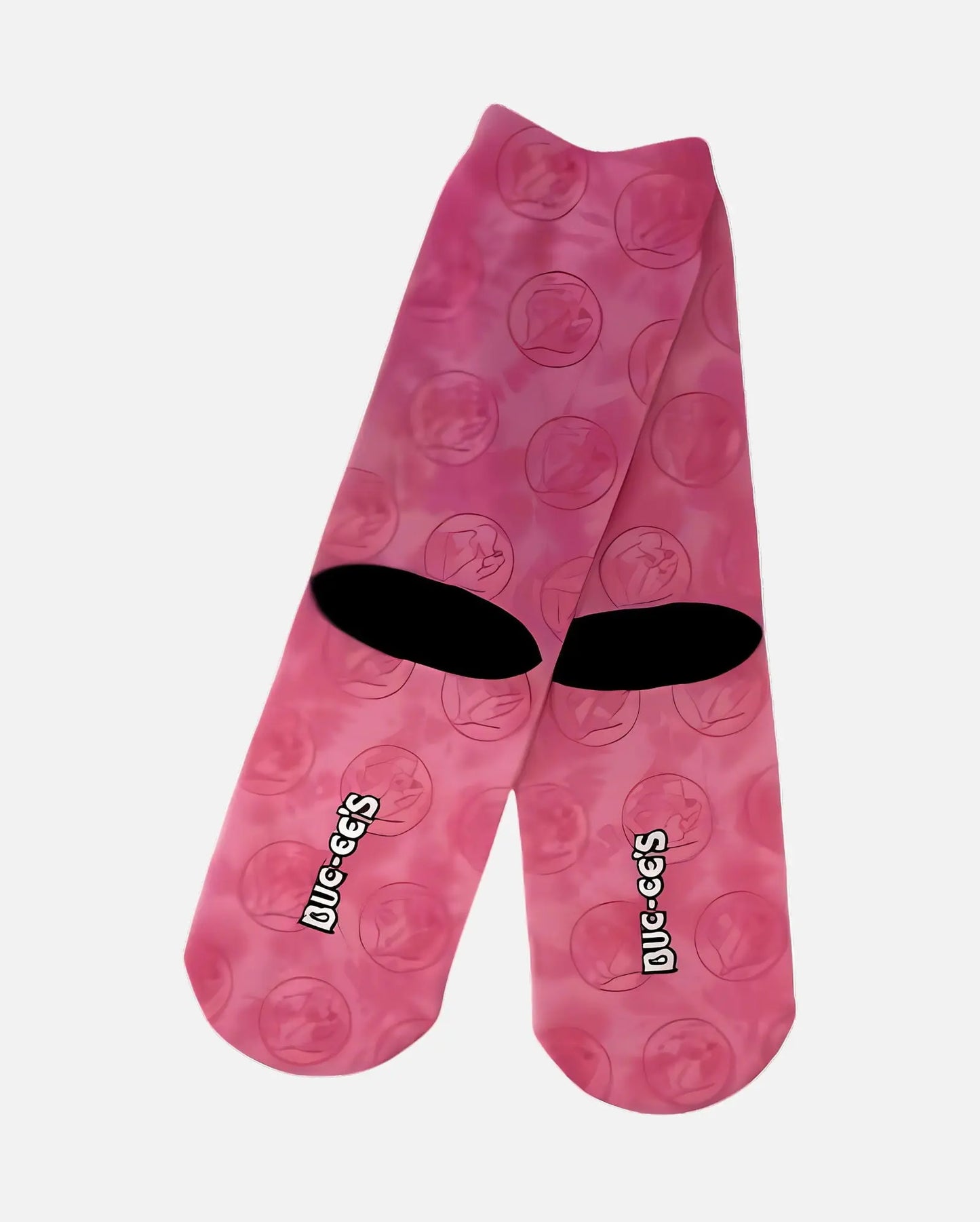 Buc-ee's Pair of Beaver Logo Pink Socks with grippers, back view