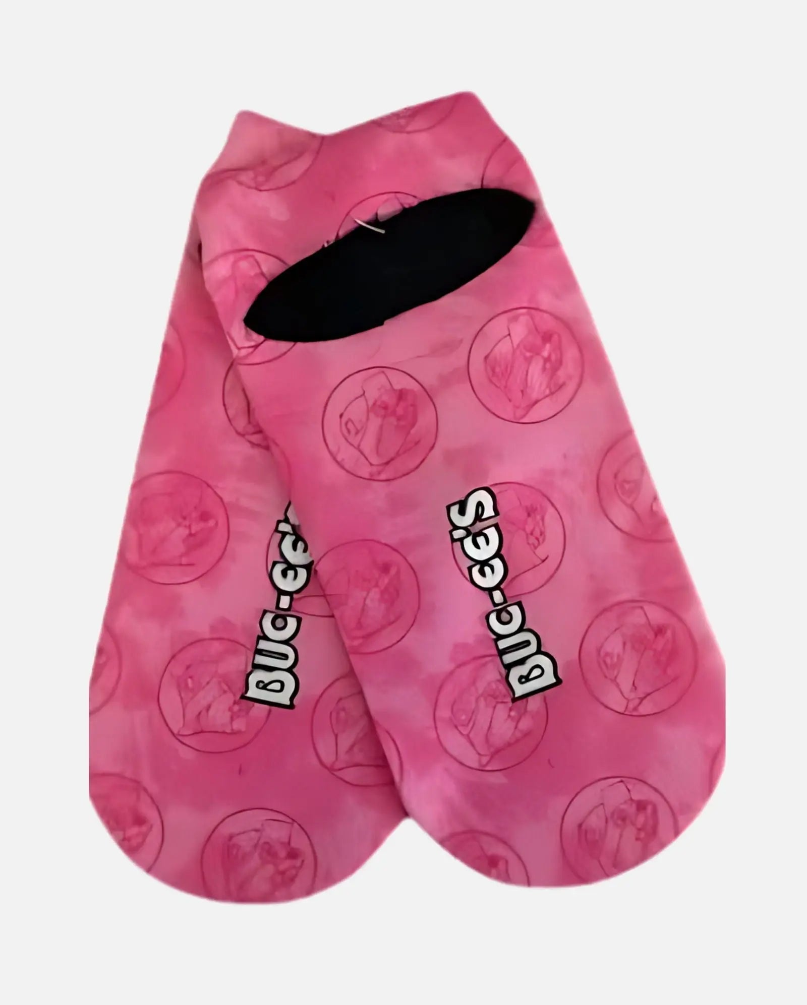 Buc-ee's Pair of Beaver Logo Pink No-show Socks with grippers, back view