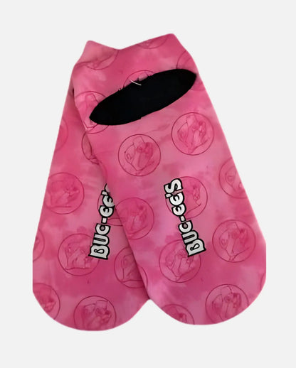 Buc-ee's Pair of Beaver Logo Pink No-show Socks with grippers, back view