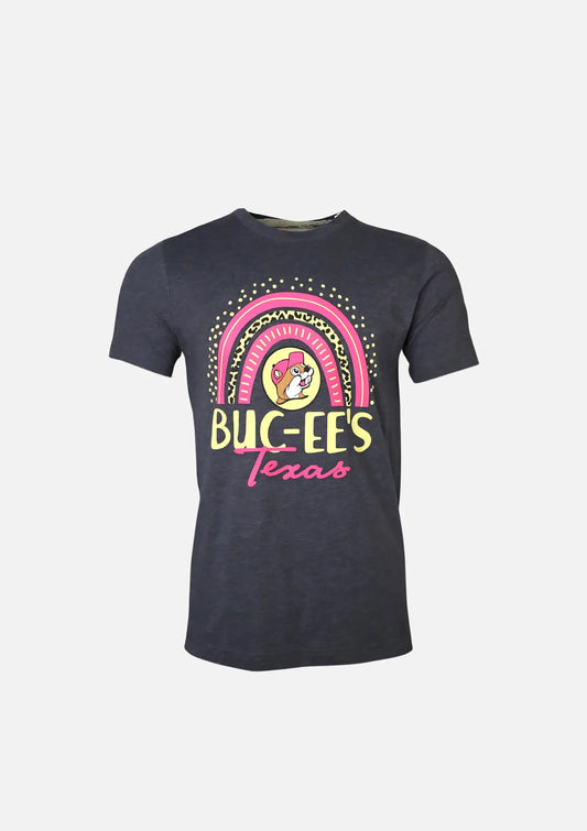 Buc-ee's Black with Pink Rainbow Leopard Shirt, beaver logo