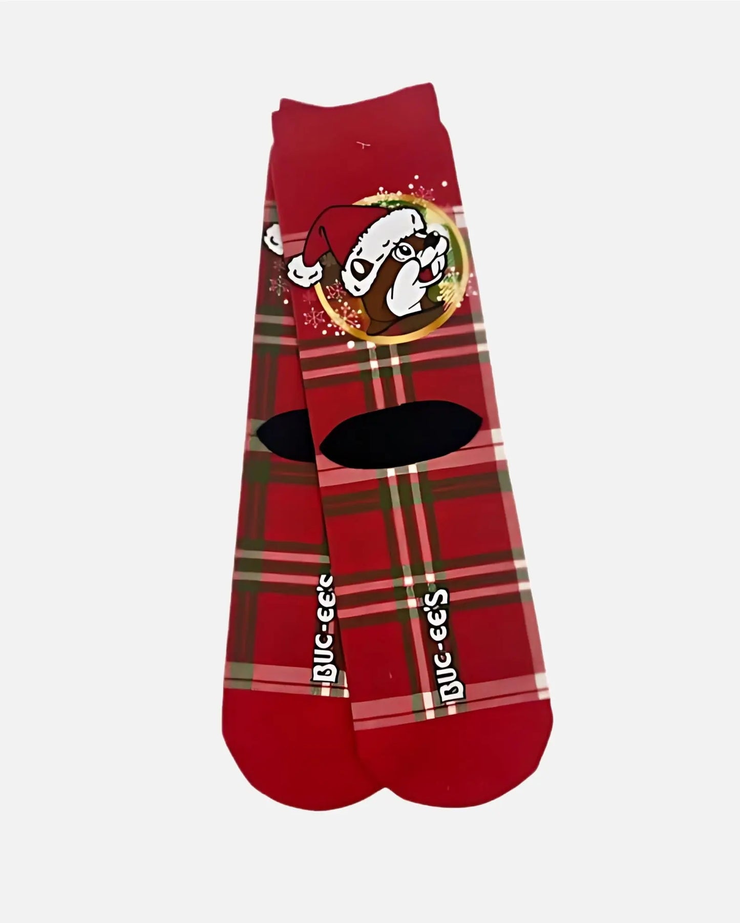 Buc-ee's Pair of Plaid Christmas Crew Socks with grippers
