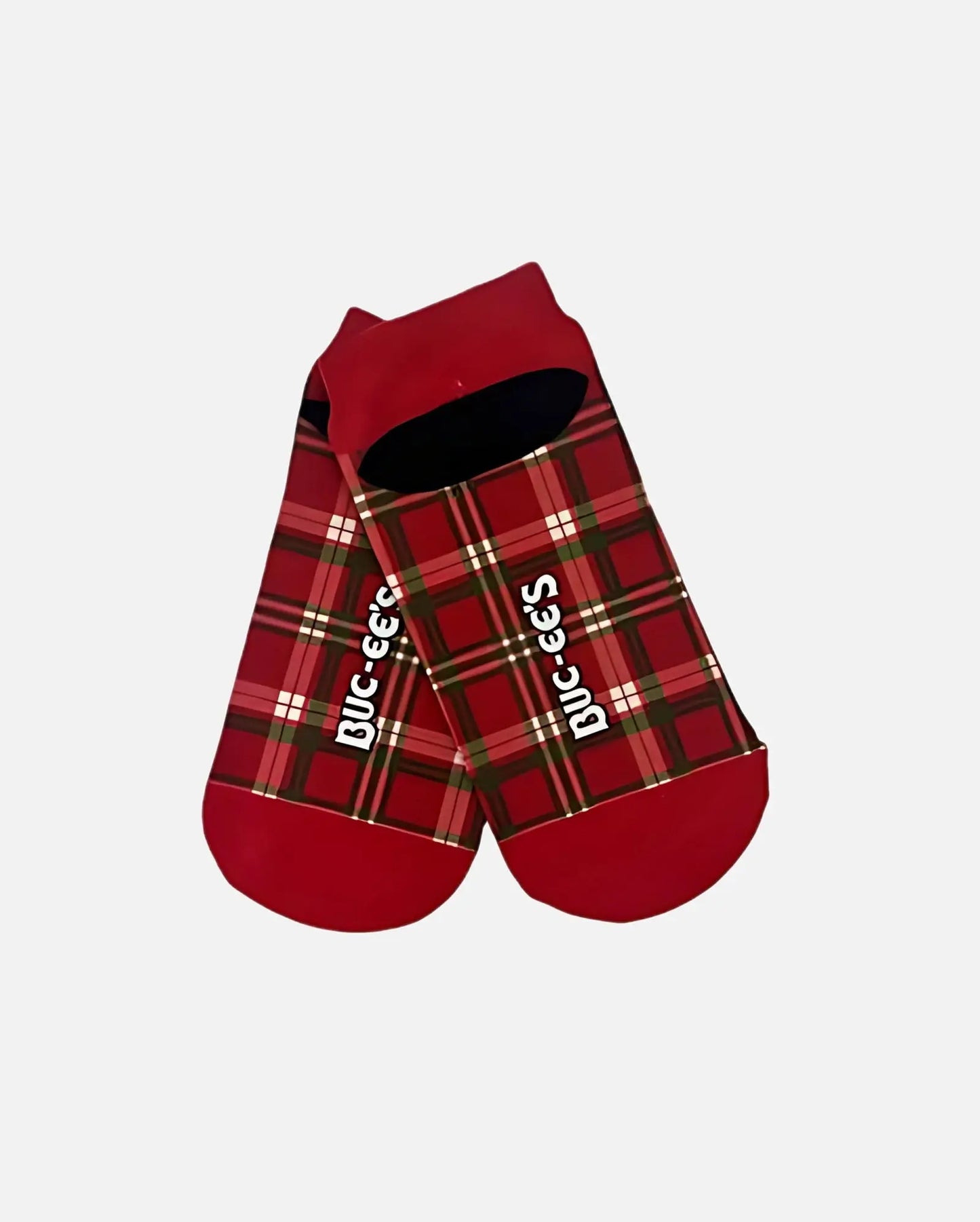 Buc-ee's Pair of Plaid Christmas No-show Socks with grippers