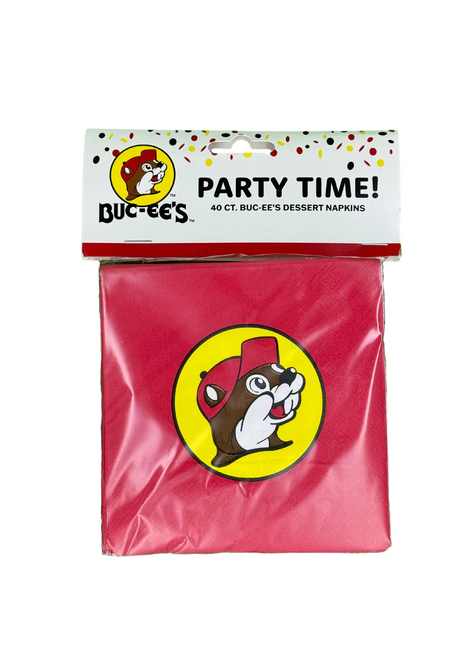 Buc-ee's Party Time! Red Dessert Napkins 10" by 10" - 40 Count, 3-Ply