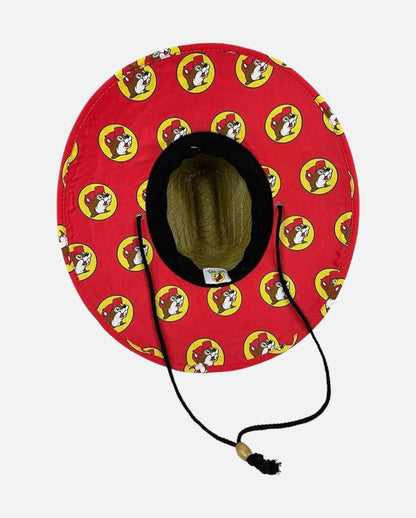 Buc-ee's Red Lifeguard Straw Hat Sombrero with string bottom view