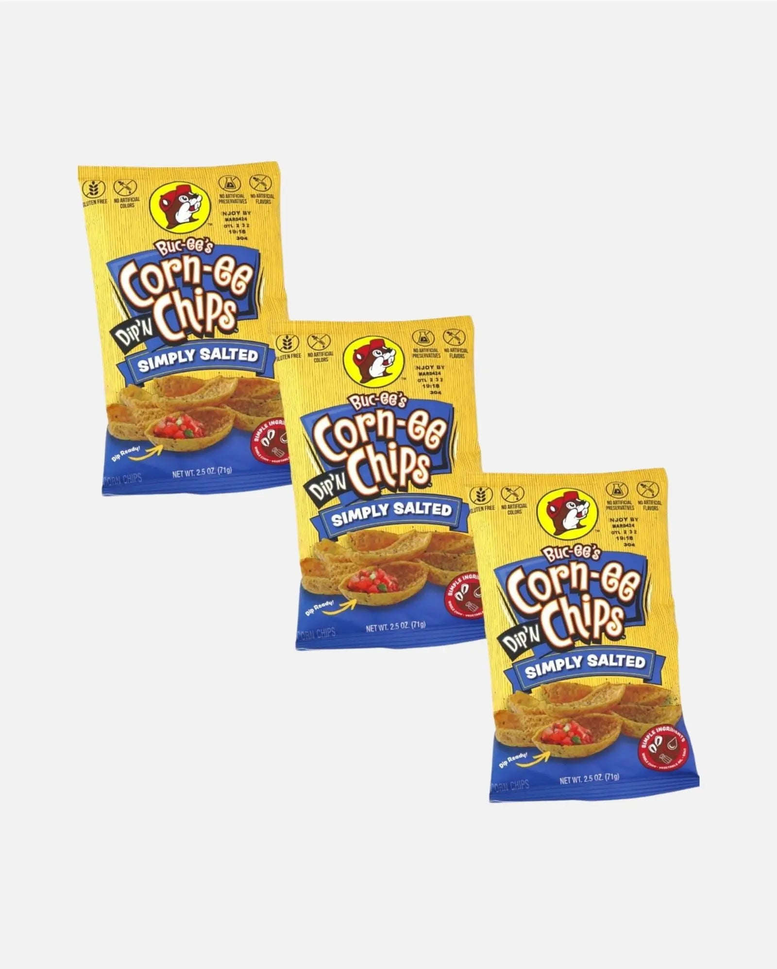 Buc-ee's Simply Salted Corn-ee Dip'N Chips 2.5oz - Pack of 3