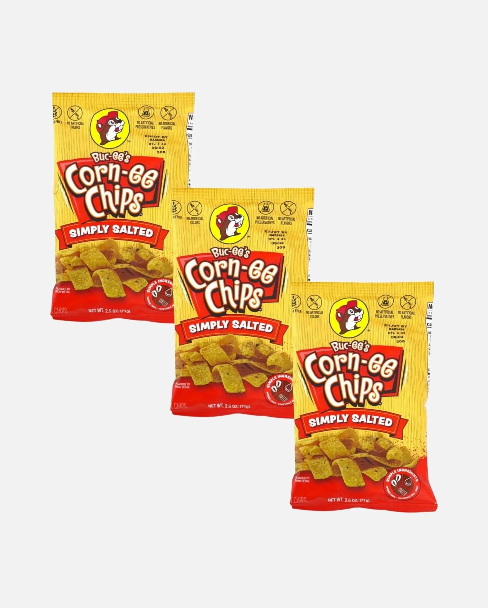 Buc-ee's Simply Salted Corn-ee Chips 2.5oz - Pack of 3
