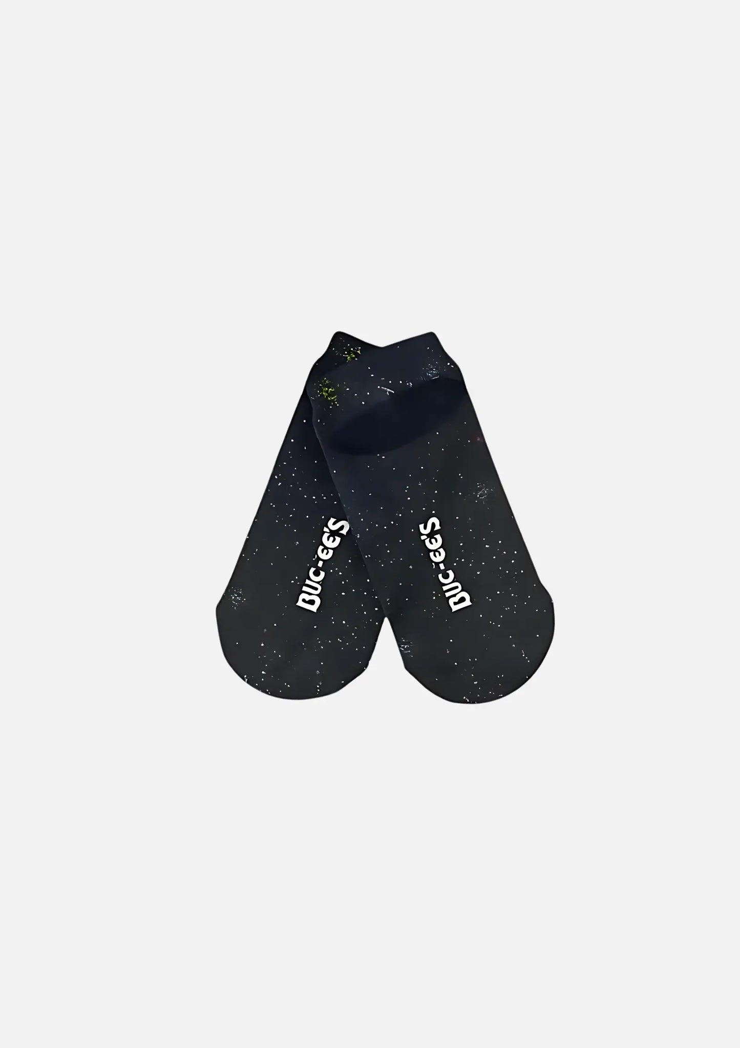 Buc-ee's Pair of Black No-show Socks Space theme with grippers