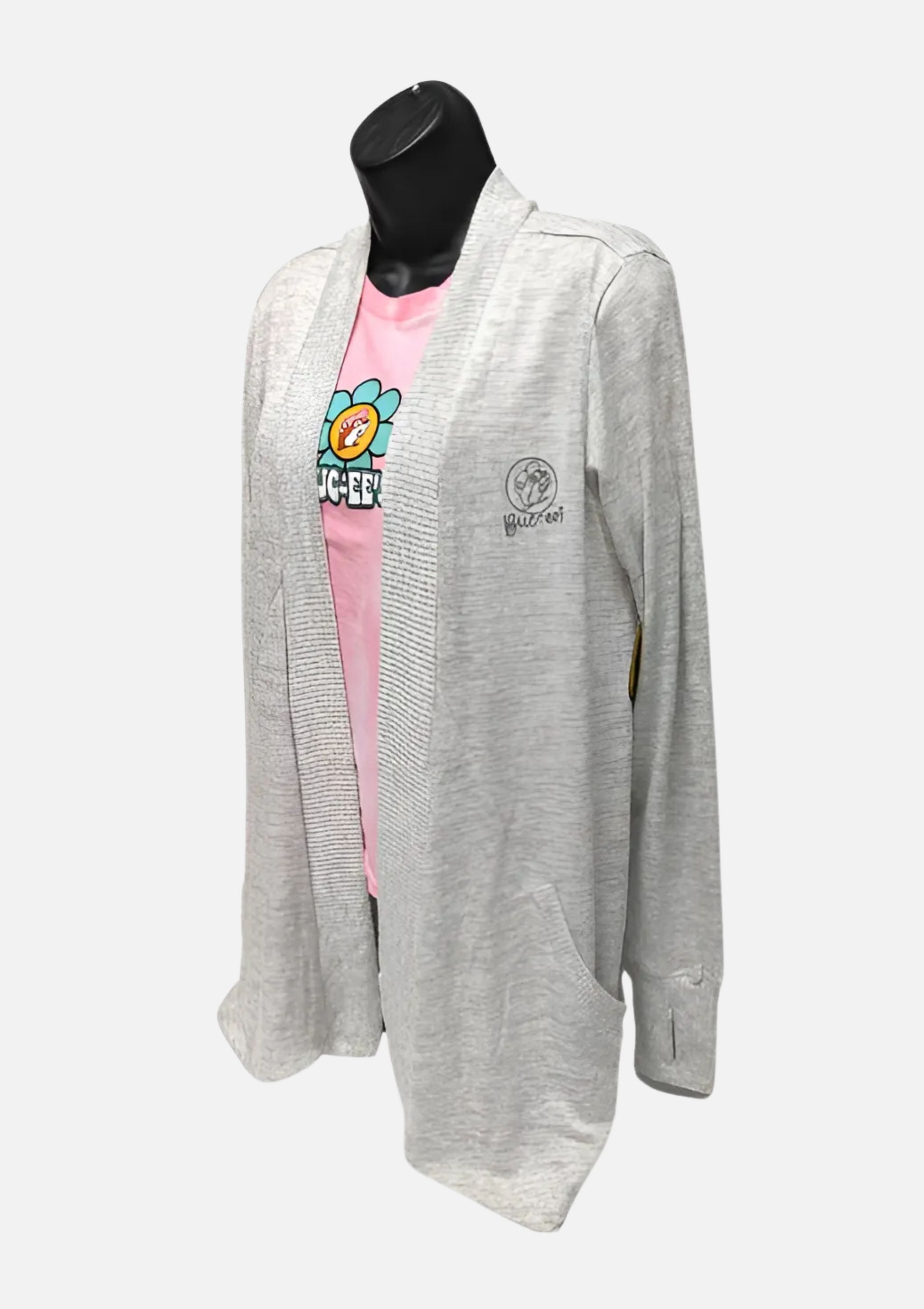 Buc-ee's Gray Cardigan, beaver logo